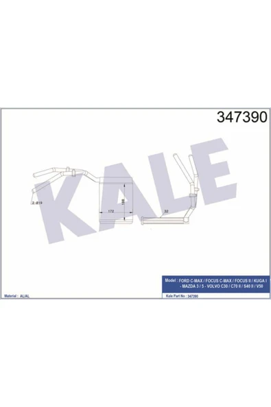 Kale 347390  Kalorifer Radyatörü C M Ax Focus C M Ax Focus II Kuga-Mazda 3-5 Volvo C30 C70 II 05-