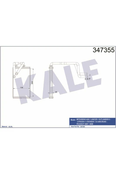 Kale 347355 OTO Radyatör  Kalorifer Radyatörü Asx Lancer Outlander ürün görseli