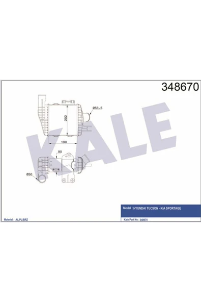 Kale 348670 OTO Radyatör  Intercooler Radyatör Sportage Tucson 2.0 CRDI 06- 28271-27250 ürün görseli