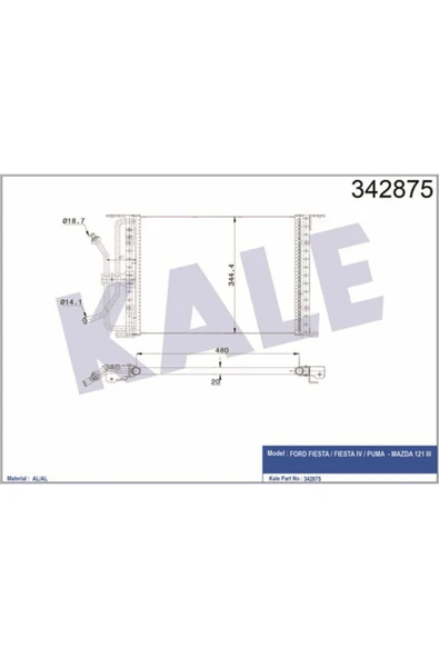 Kale 342875 OTO Radyatör  Klima Radyatörü Fiesta IV 95- Puma 97- / Mazda 121 III 96- ürün görseli 1