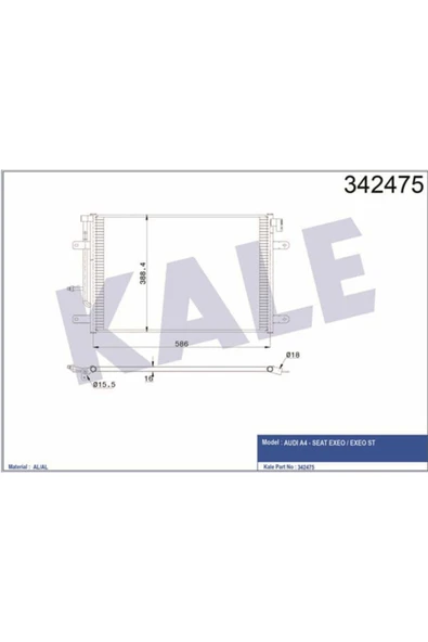 Kale 342475 OTO Radyatör  Klima Radyatörü A4 B6 B7 01- / Exeo 09- Al/Al