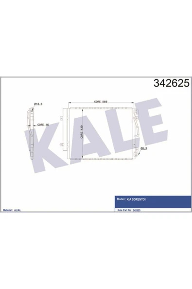 Kale 342625 OTO Radyatör  Klima Radyatörü Sorento I Al-Al ürün görseli