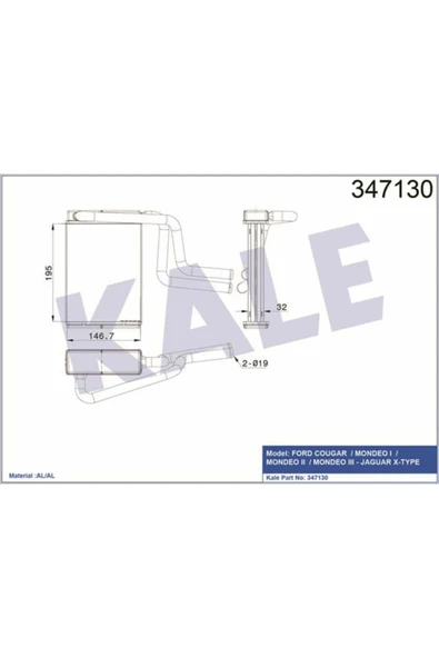 Kale 347130 OTO Radyatör  Kalorifer Radyatörü Mondeo 92-06 Cougar 98- / X-Type 01- Brazıng ürün görseli