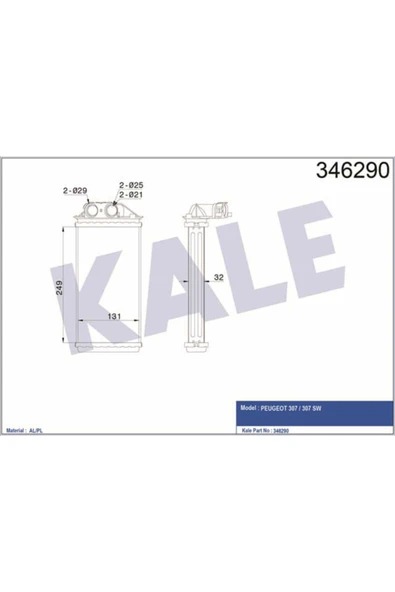 Kale 346290 OTO Radyatör  Kalorifer Radyatörü 307 00- 1.4 HDI 1.6 HDI 2.0 HDI ürün görseli