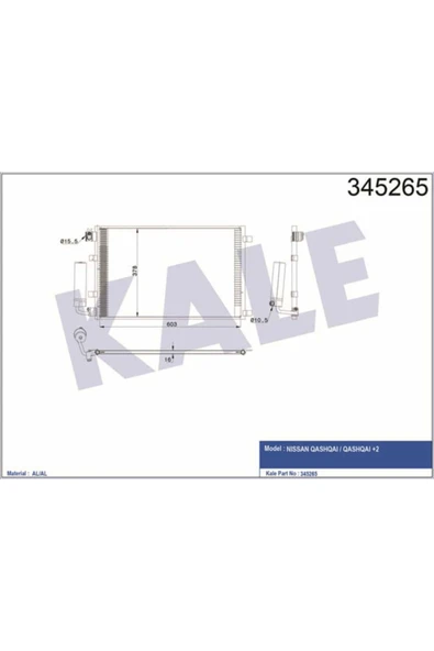 Kale 345265 OTO Radyatör  Klima Radyatörü Qashqai - 2 J10 Jj10 1.6 07- 643X377X16 Al Al ürün görseli 1
