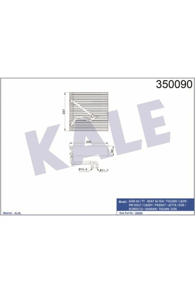 Kale 350090  EVAPORATÖR A3-TT-ALTEA-TOLEDO-LEON-GOLF-CADDY-PASSAT- ürün görseli 1