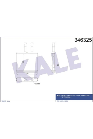 Kale 346325 OTO Radyatör  Kalorifer Radyatörü Aveo 05- Kalos 02- Brazıng ürün görseli