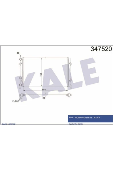 Kale 347520 Oto Radyatör  Radyatör Al/Pl/Brz Jetta Fsı 2.0 Benz.11 Beetle 12 Mt ürün görseli 1