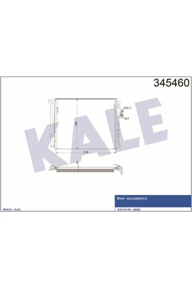 Kale 345460 OTO Radyatör  Radyatör Klima Sorento 2.2 CRDI 10- Kurutucu Ile 97606-2P000 ürün görseli
