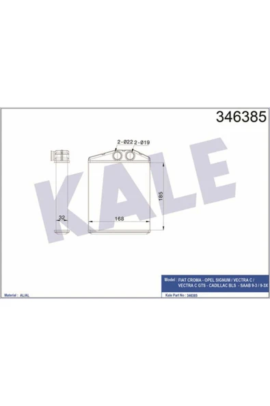 Kale 346385 OTO Radyatör  Kalorifer Radyatörü Croma 05- / Vectra C 02- Sıgnum 02- Brazıng ürün görseli 1