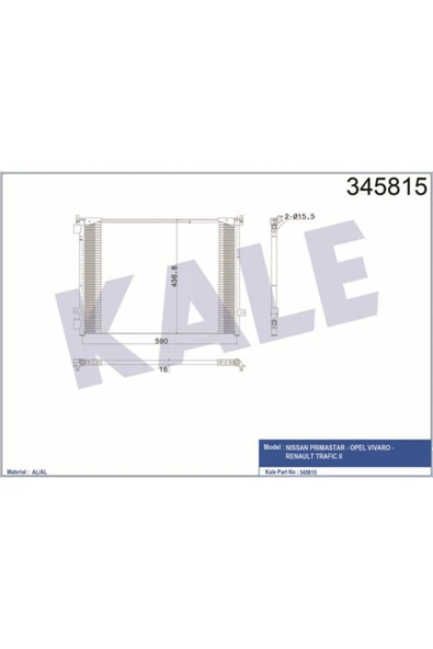 Kale 345815  Klima Radyatörü Trafic II 06-2.0 16V 2.0DCI 90 115 Hp 2.5DCI 115 145Hp F4R.8.20 573X442.3X16 ürün görseli