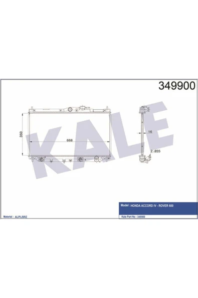 Kale 349900 Oto Radyatör  Radyatör Accord IV Otomatık Al Pl Brz 350X668X16 ürün görseli 1