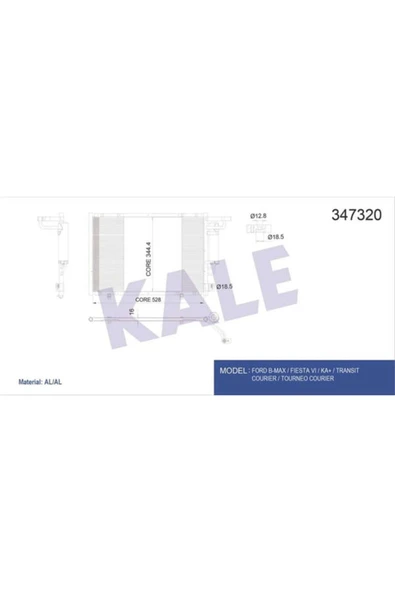 Kale 347320 OTO Radyatör  Klima Radyatörü Ford Transit Courier 1.5TDCI ürün görseli