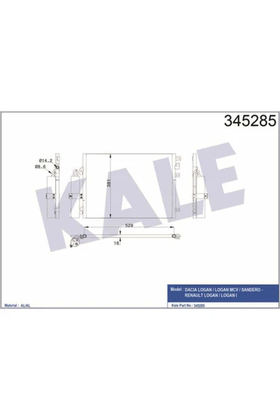 Kale 345285 OTO Radyatör  Klima Radyatörü CLIO II Symbol 99- / Logan I 04- Sandero I 08- 1.4 1.6 ürün görseli 1