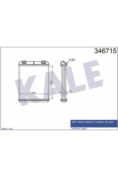 Kale 346715 OTO Radyatör  Kalorifer Radyatörü Laguna II 00- Espace IV 02- Brazıng ürün görseli