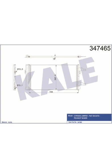 Kale 347465  Klima Radyatörü Citroen: Jumper / Peugeot: Boxer 2.2HDI-3.0 HDI/ Ducato 2.0D-2.3D-3.0D ürün görseli 1