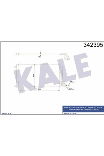 Kale 342395  Klima Radyatör Polo V 6R 09- A1 10- Toledo IV 12- Ibiza V 08- Fabia II 07- Fabia III 14- ürün görseli