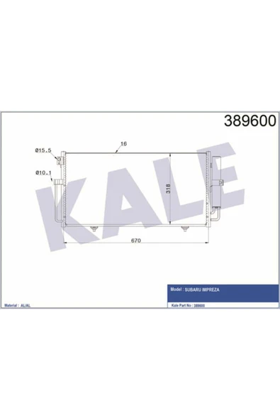 Kale 389600 OTO Radyatör  Klima Radyatörü Impreza 00- / 9-2X 04- 670X318X16 ürün görseli