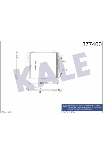 Kale 358440  Klima Radyatörü (Peugeot: 207 06- -208 12- -P1007 05- -C2-C3-C3 II-Ds3 1.4-1.6 HDI) ürün görseli