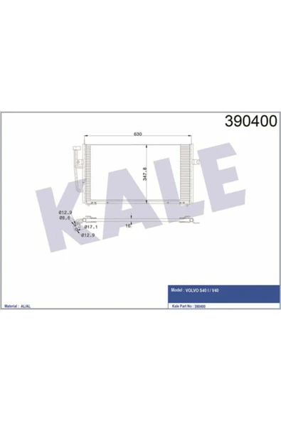 Kale 390400 OTO Radyatör  Klima Radyatörü S40 95- 628X348X16 ürün görseli 1