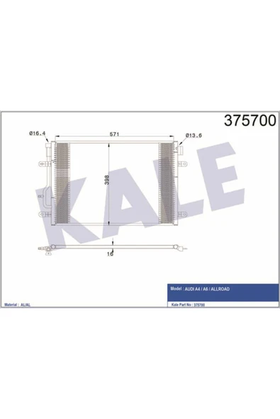 Kale 375700 OTO Radyatör  Klima Radyatörü A4 B6 B7 00- A6 01- 605X401X16 ürün görseli