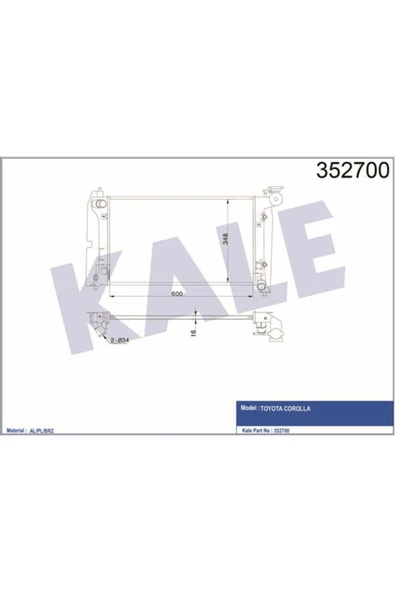Kale 352700 OTO Radyatör  Radyatör Corolla Uyumlu 1.4 1.6 Vvtı Otomatik Al Pl Brz 600X355X16 ürün görseli 1