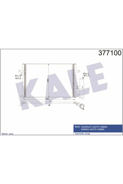 Kale 377100  Klima Radyatörü Lacetti J200 04- 1.4 1.6 1.8 16V / Nubira 03- / Forenza 03- 622X407X16 ürün görseli 1