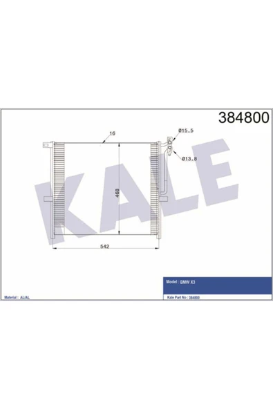 Kale 384800 OTO Radyatör  Klima Radyatörü Bmw X3 542X468X16 ürün görseli