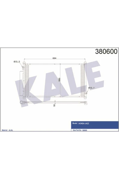 Kale 380600 OTO Radyatör  Klima Radyatörü Honda Fıt III Al-Al 714X380X16