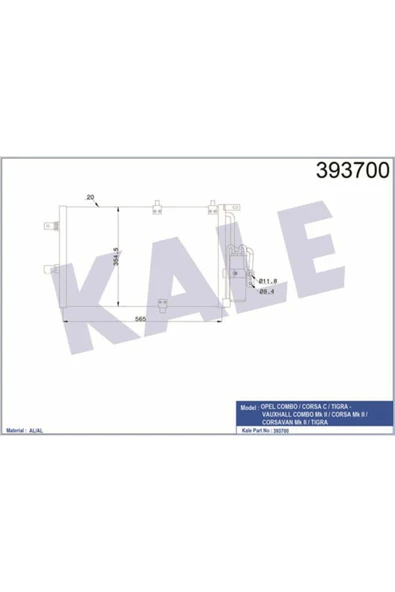 Kale 393700 OTO Radyatör  Klima Radyatörü Corsa C 00- Combo 00- Tigra B 04- 590X385X20 ürün görseli