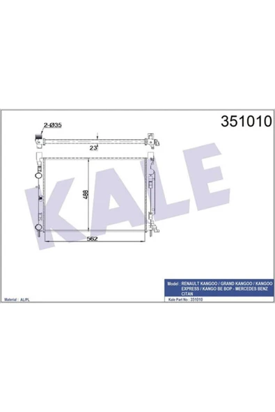 Kale 351010 OTO Radyatör  Radyatör Kangoo II 1.2Tce-1.5DCI 1.6 16V 08- Cıtan W415 12- ürün görseli 1