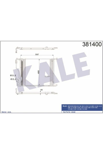 Kale 381400  Klima Radyatörü 350 500Cl 600Cl 63 Amgcl 65 Amgs 280S 320S 430S 500S 63 Amgs 597X481X18 ürün görseli