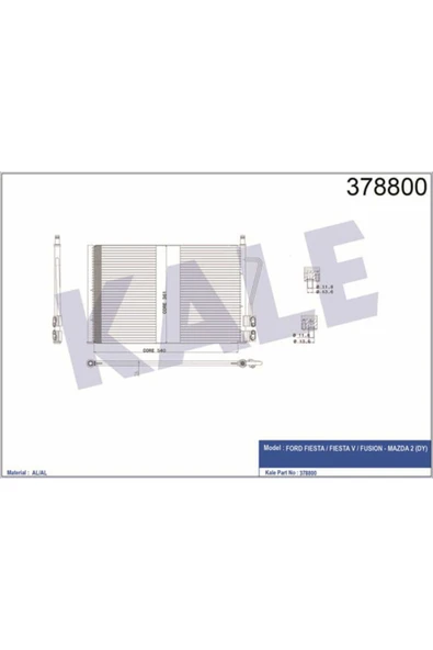 Kale 378800 OTO Radyatör  Klima Radyatörü Fiesta V 01- Fusion 01- / Mazda 2 03- 580X361X16 ürün görseli 1