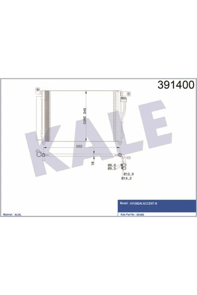Kale 391400 OTO Radyatör  Klima Radyatörü Accent Accent III Era 06- Al Al 580X350X18 ürün görseli
