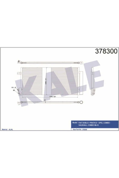 Kale 378300  Klima Radyatörü Doblo 09- 1.4 1.3 Mjtd 1.6 Jtd Combo 12- 1.4 1.3Cdtı 1.6Cdtı 669X293X16 ürün görseli