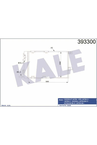 Kale 393300 OTO Radyatör  Klima Radyatörü Astra G 98- Zafira A 99- 580X378X16 ürün görseli