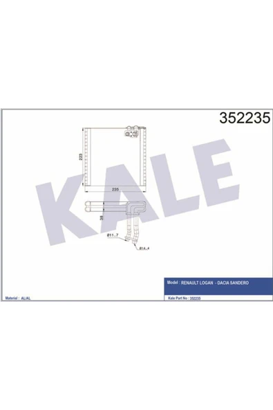 Kale 352235 OTO Radyatör  Evaporatör Logan -Sandero ürün görseli 1