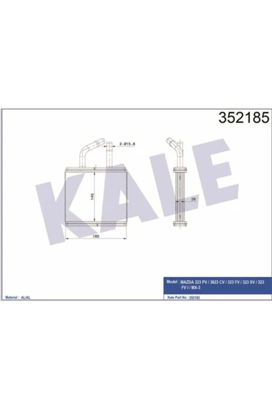 Kale 352185  KALORİFER MAZDA 323 PV / 3623 CV / 323 FV / 323 SV / ürün görseli