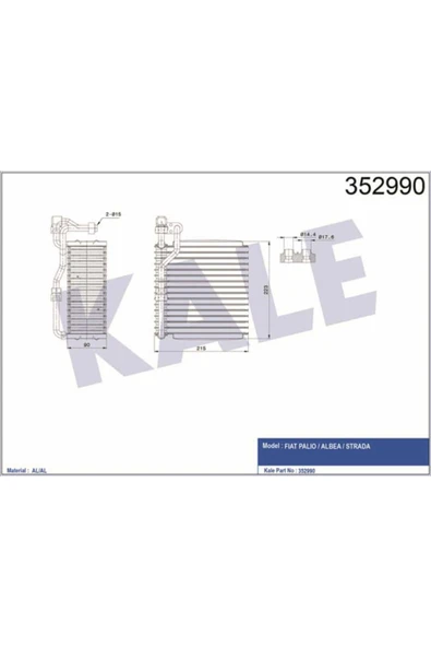 Kale 352990  EVAPORATOR (220×187×90) PALIO ALBEA STRADA 1.2 1.4 1. ürün görseli