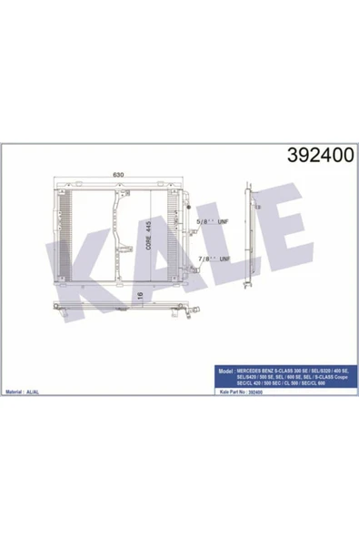 Kale 392400 OTO Radyatör  Klima Radyatörü Mercedes W140 91-98 630X455X16 ürün görseli