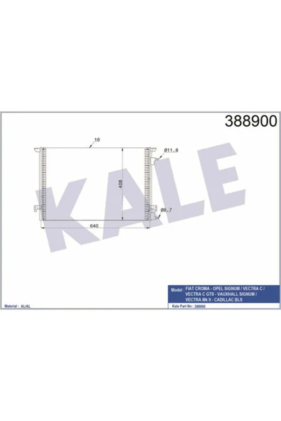 Kale 388900  Klima Radyatörü Croma 05- 1.9 Jtd 2.4 Jtd / Vectra C 02- 1.9 C 16V Dtı 38023288 ürün görseli