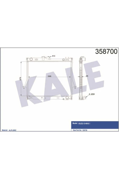 Kale 358700 OTO Radyatör  Radyatör Dm Ax Mekanik Al-Pl-Brz 475X588X26 ürün görseli 1