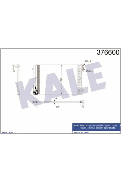 Kale 376600 OTO Radyatör  Klima Radyatörü Bmw 1 624X341X16 ürün görseli