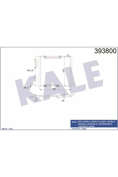 Kale 393800 OTO Radyatör  Klima Radyatörü Astra G 98- 1.7 Td 2.0 Td 2.2 Td Zafira A 99- 425X400X18 ürün görseli