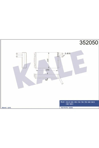 Kale 352050  KALORİFER VOLVO S90 / V90 / 740 / 760 / 780 / 940 / 9 ürün görseli 1
