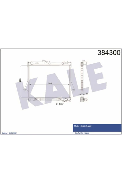 Kale 384300 OTO Radyatör  Radyatör Ford Dmax Automatıc Al-Pl-Brz 473X588X26