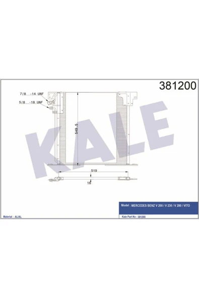 Kale 381200  Klima Radyatörü W638 Vito V200 V200Cdı 108Cdı 110Cdı 110Td 112Cdı 113 96- 519X550X16 ürün görseli