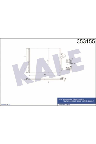 Kale 353155  Klima Radyatörü Ford Kuga II Transit Connect Tourneo Connect Grand Tourneo Connect ürün görseli 1