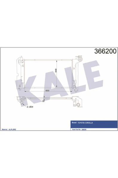 Kale 366200  Radyatör Corolla Uyumlu 1.4 1.6 Vvtı Ac - Klimasız - Mek Al Pl Brz 600X348X16 ürün görseli