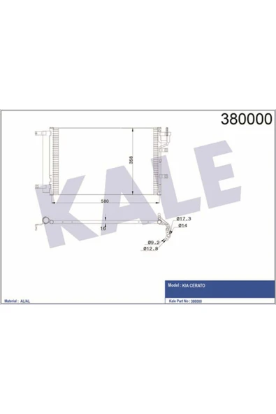 Kale 380000 OTO Radyatör  Klima Radyatörü Kia Cerato 1.6 04- Al Al 580X365X16 ürün görseli 1